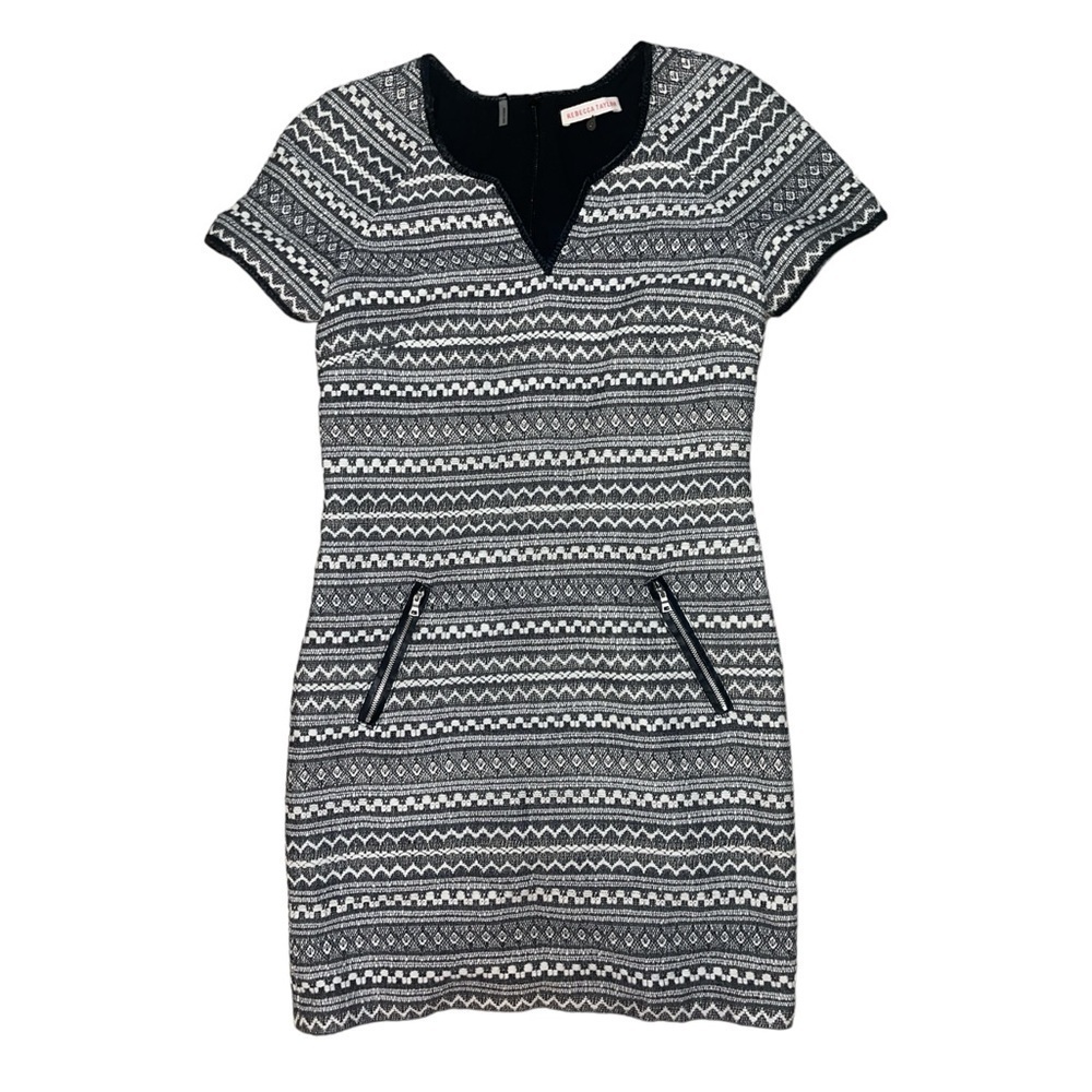 Rebecca Taylor Black White Geometric Knit Mini Shift Dress Size 6